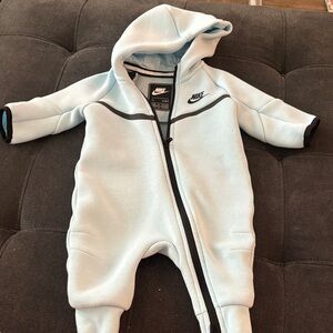 Nike Light Blue & Black Hooded Baby One-Piece Footie
